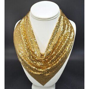 Vintage Whiting & Davis Gold Mesh Bib Necklace Statement Jewelry HS220